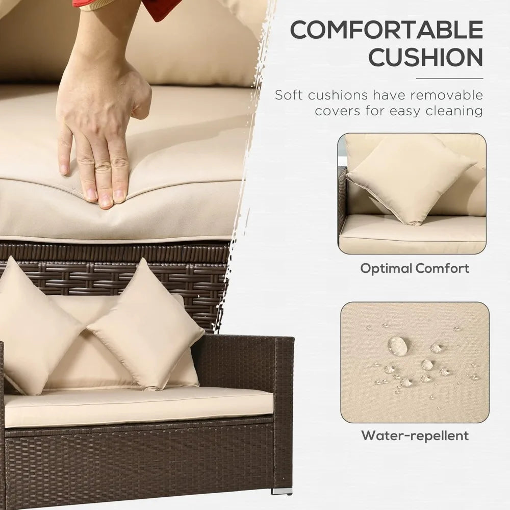 Huanzhuang Outdoor 2 Seat Patio Wicker Loveseat Cushions