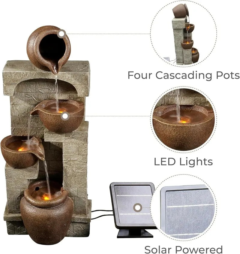 Cascading Bowls and Stacked Stones LED Water Fountain