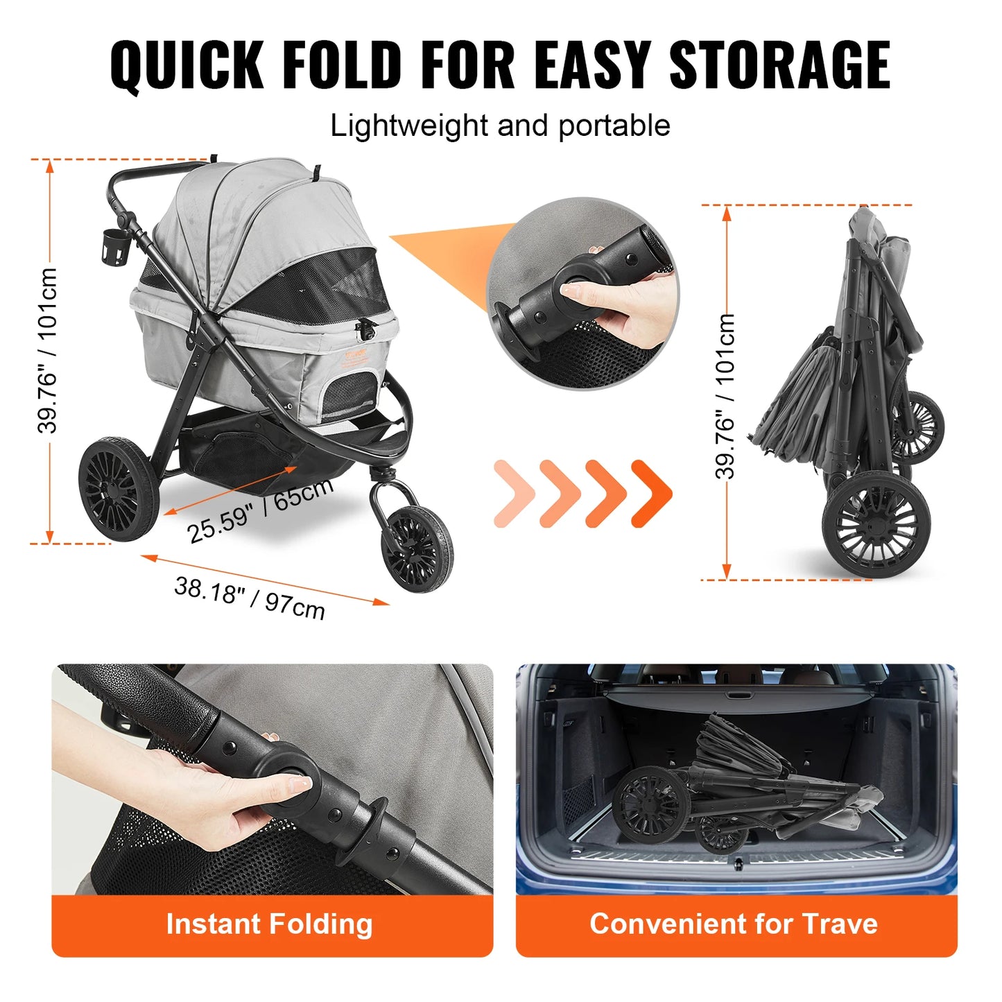 SucceBuy Lightweight Pet Stroller Carrier With Brakes