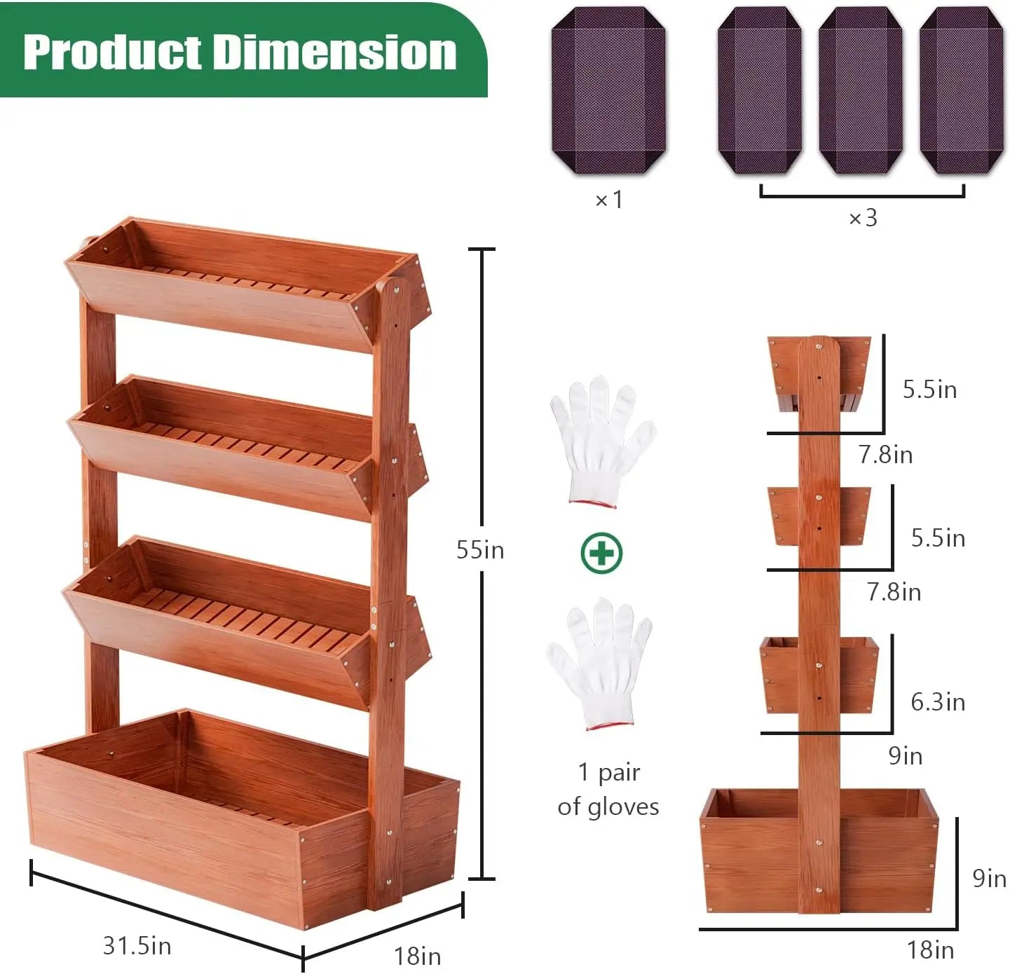 Four Tier Wooden Raised Garden Bed Planter Tower Kit