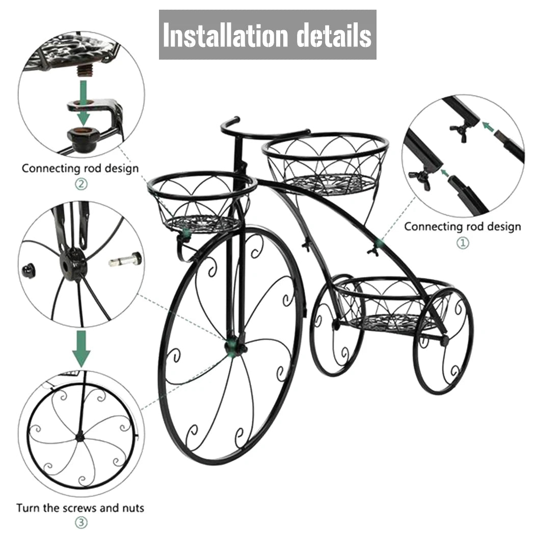 3 Tier Wrought Iron Bicycle Plant Stand Tricycle Planter