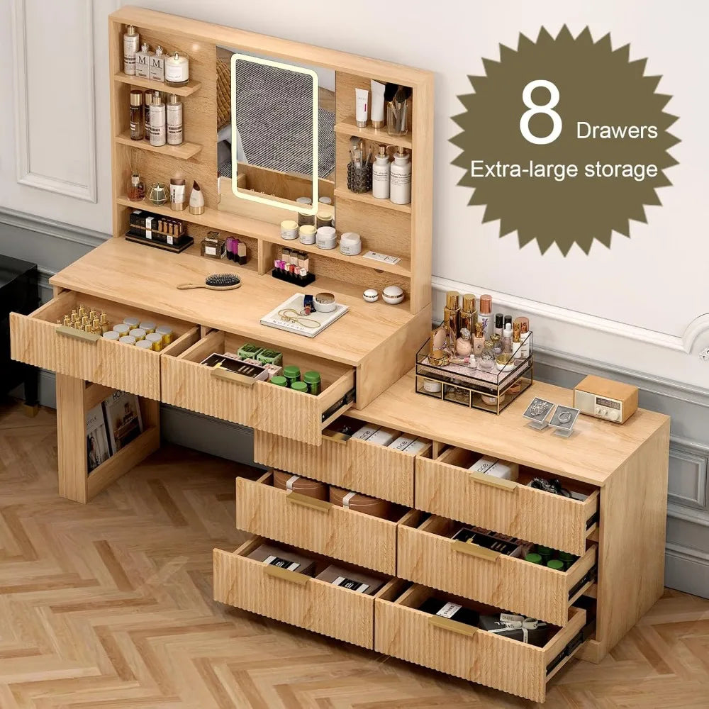 ANGDUO Vanity Desk With Mirror And LED Lights With USB Ports