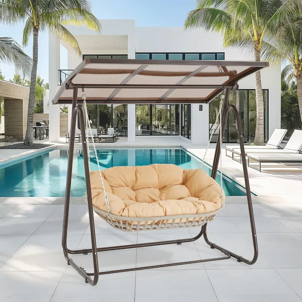 Outdoor Porch Swing With Adjustable Canopy Cushions