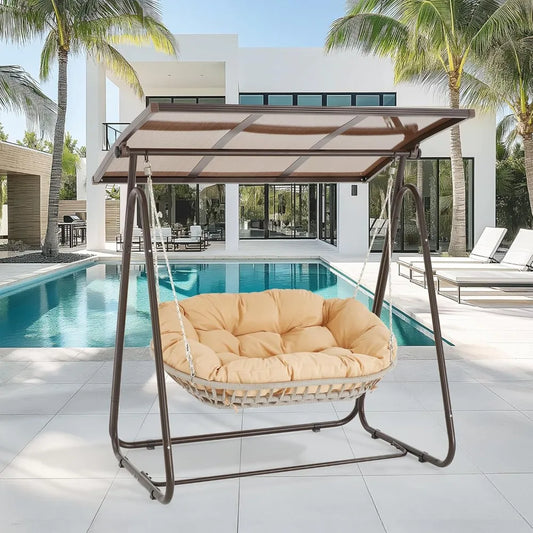 Outdoor Porch Swing With Adjustable Canopy Cushions
