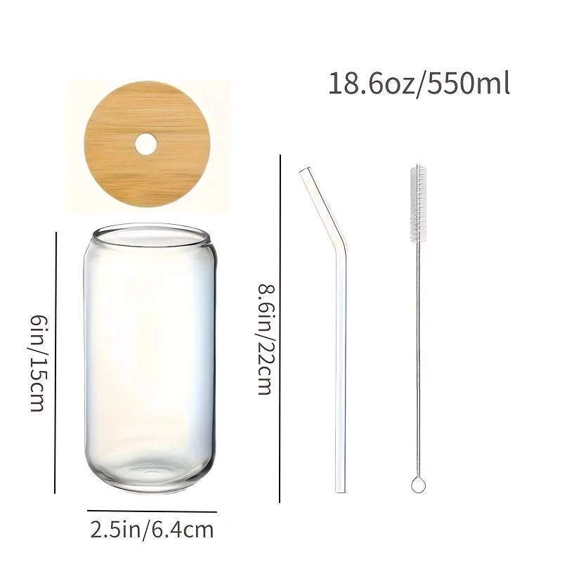 Glass Drinking Glasses Set With Bamboo Lids And Glass Straws