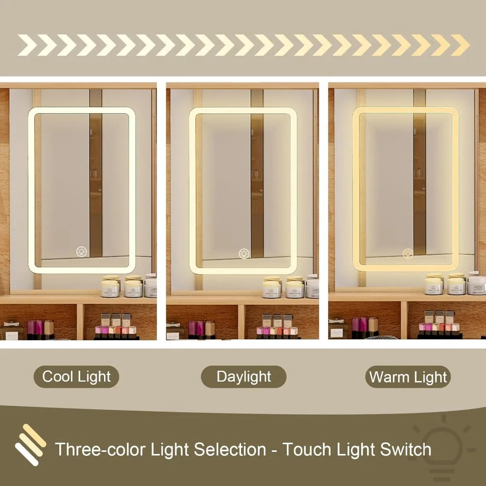 ANGDUO Vanity Desk With Mirror And LED Lights With USB Ports