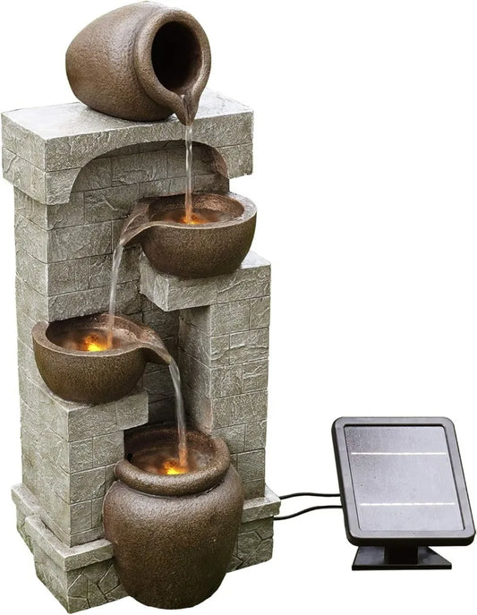 Cascading Bowls and Stacked Stones LED Water Fountain