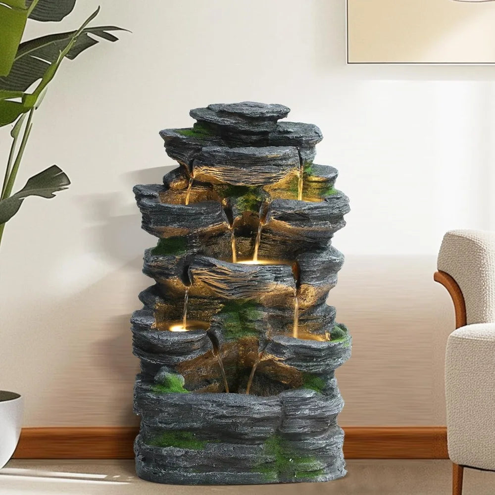 Dephet 7 Tier Garden Waterfall Fountain Resin With LED