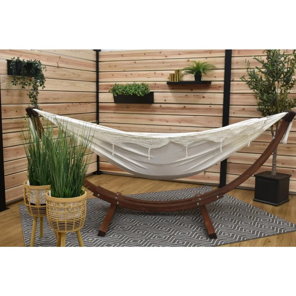 Solid Pine Wood Hammock Combo Outdoor Two Seat Set Premium