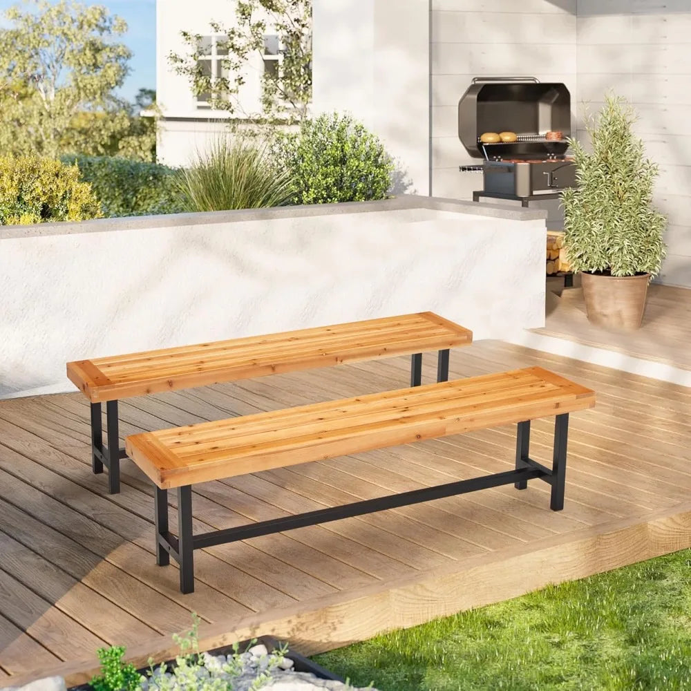 HUANZHUANG Outdoor Wood Benches Waterproof Patio Set