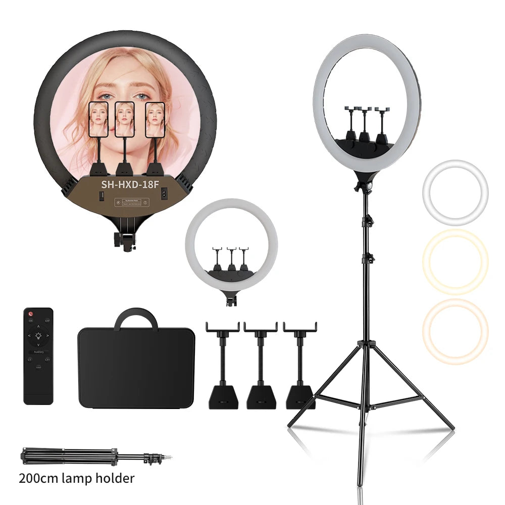 Bi Color LED Ring Light With Tripod And Phone Clip Studio