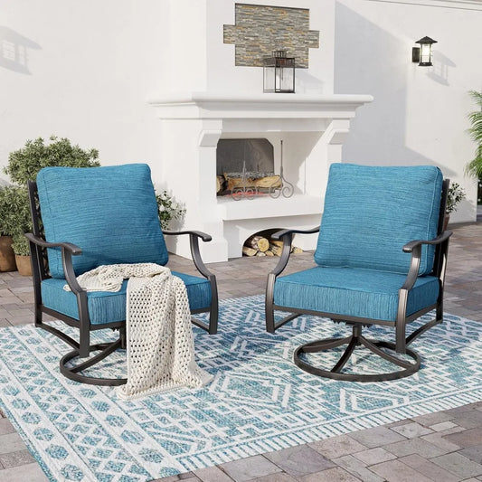 Metal Outdoor Swivel Patio Chairs Set of Two High Back