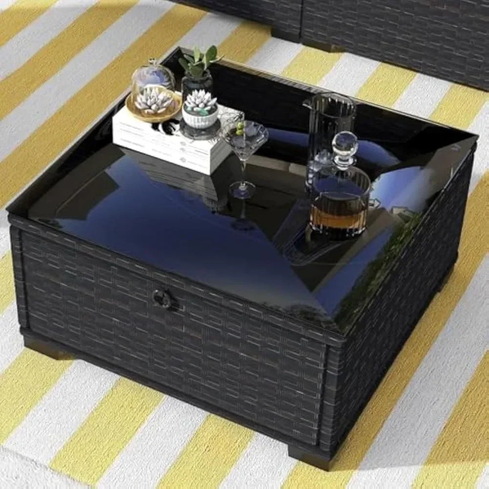 Outdoor Rattan Wicker Patio Set With Canopy And Glass Table