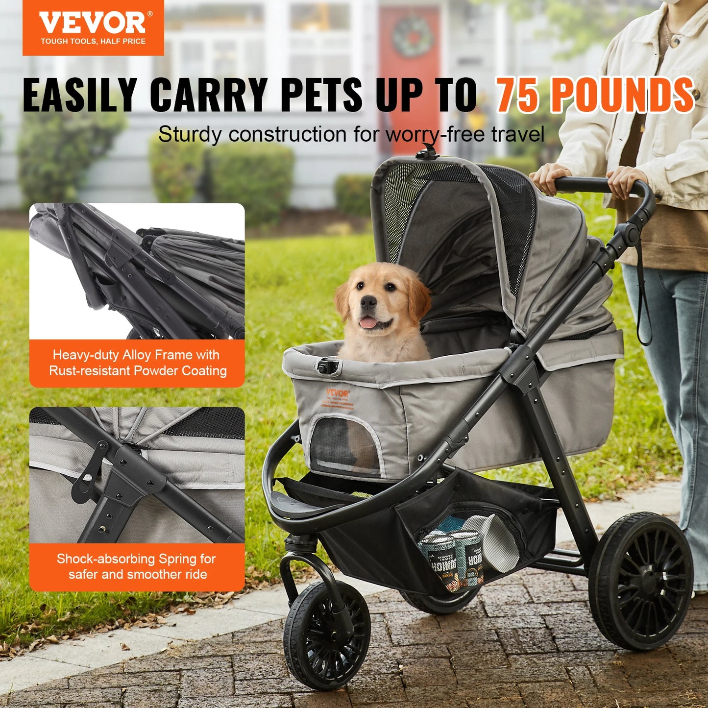 SucceBuy Lightweight Pet Stroller Carrier With Brakes