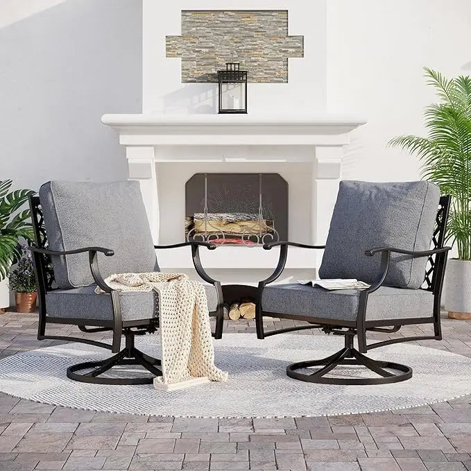 Metal Outdoor Swivel Patio Chairs Set of Two High Back