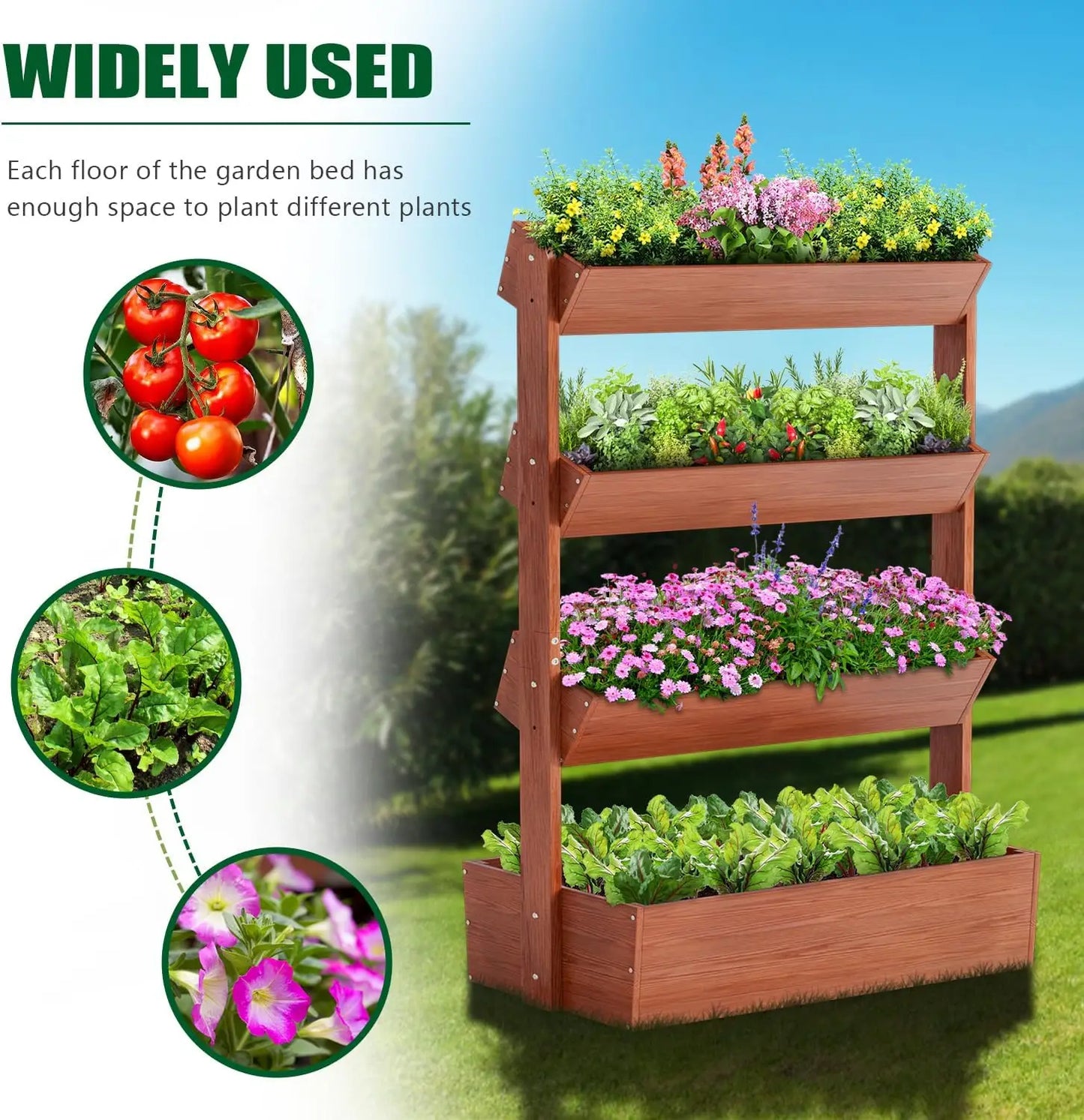 Four Tier Wooden Raised Garden Bed Planter Tower Kit