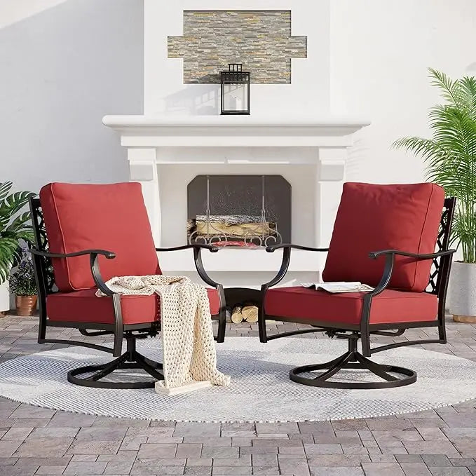 Metal Outdoor Swivel Patio Chairs Set of Two High Back