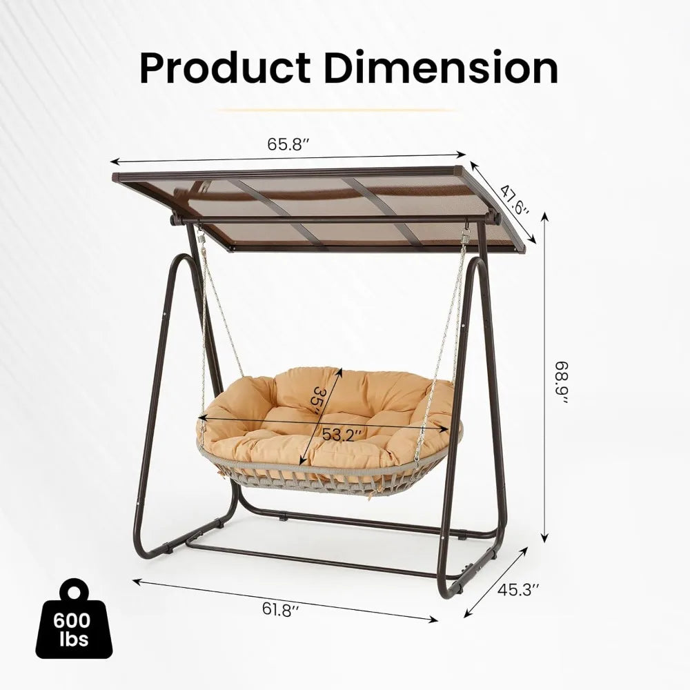 Outdoor Porch Swing With Adjustable Canopy Cushions