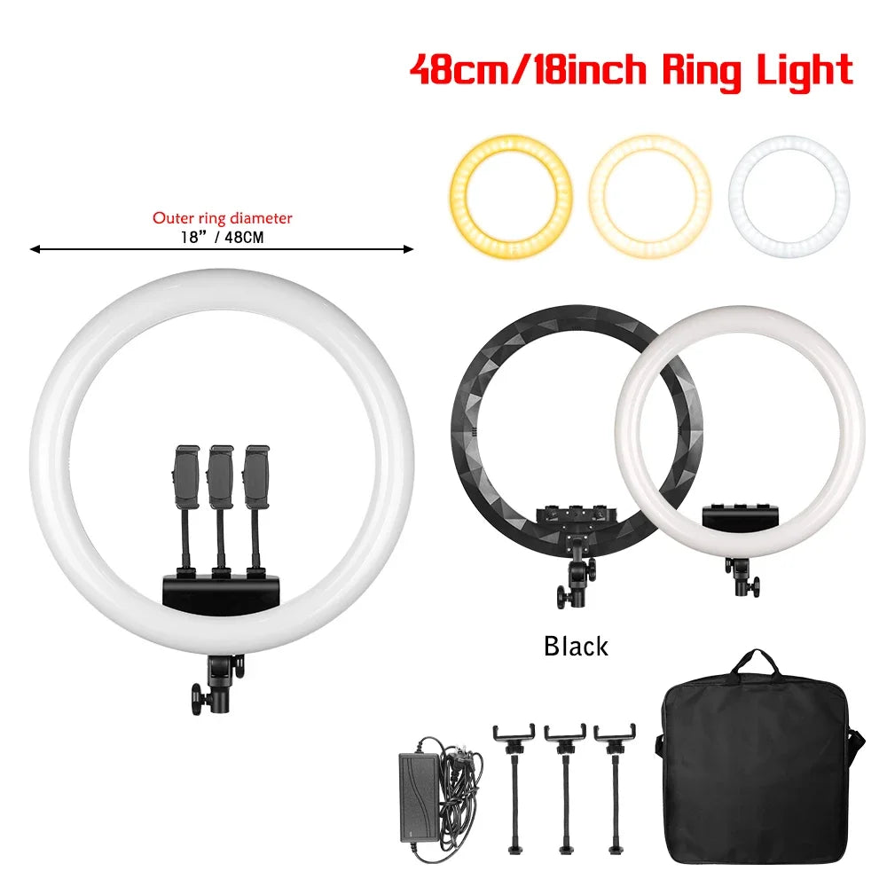 Bi Color LED Ring Light With Tripod And Phone Clip Studio