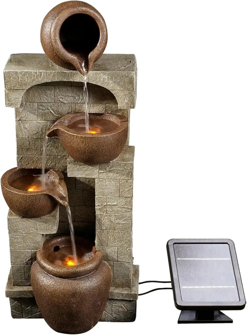Cascading Bowls and Stacked Stones LED Water Fountain
