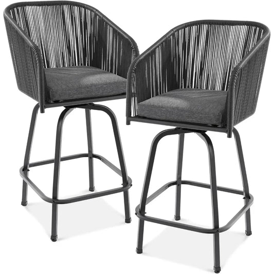 Set of 2 Woven Wicker Swivel Bar Stools Patio Chairs