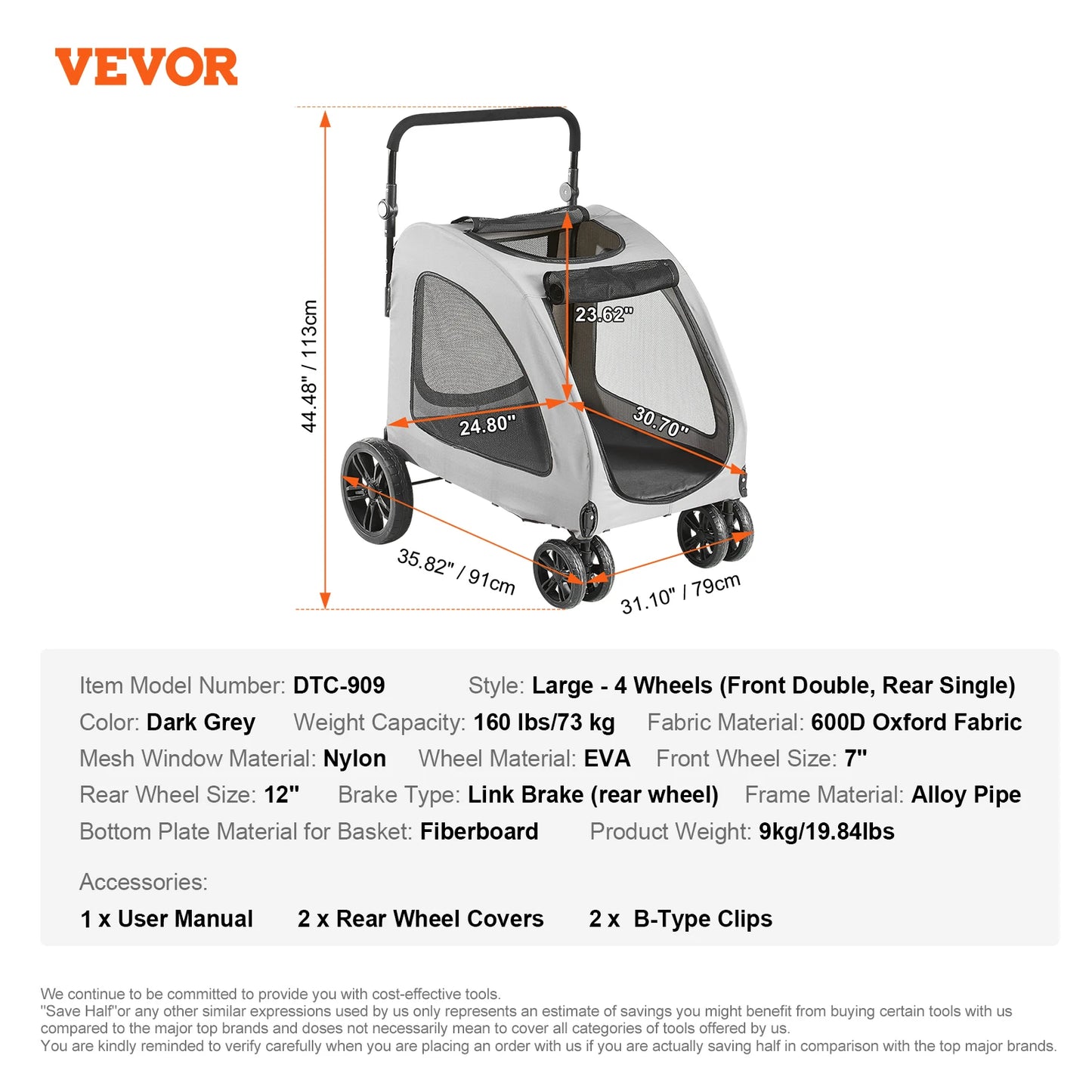 SucceBuy Lightweight Pet Stroller Carrier With Brakes