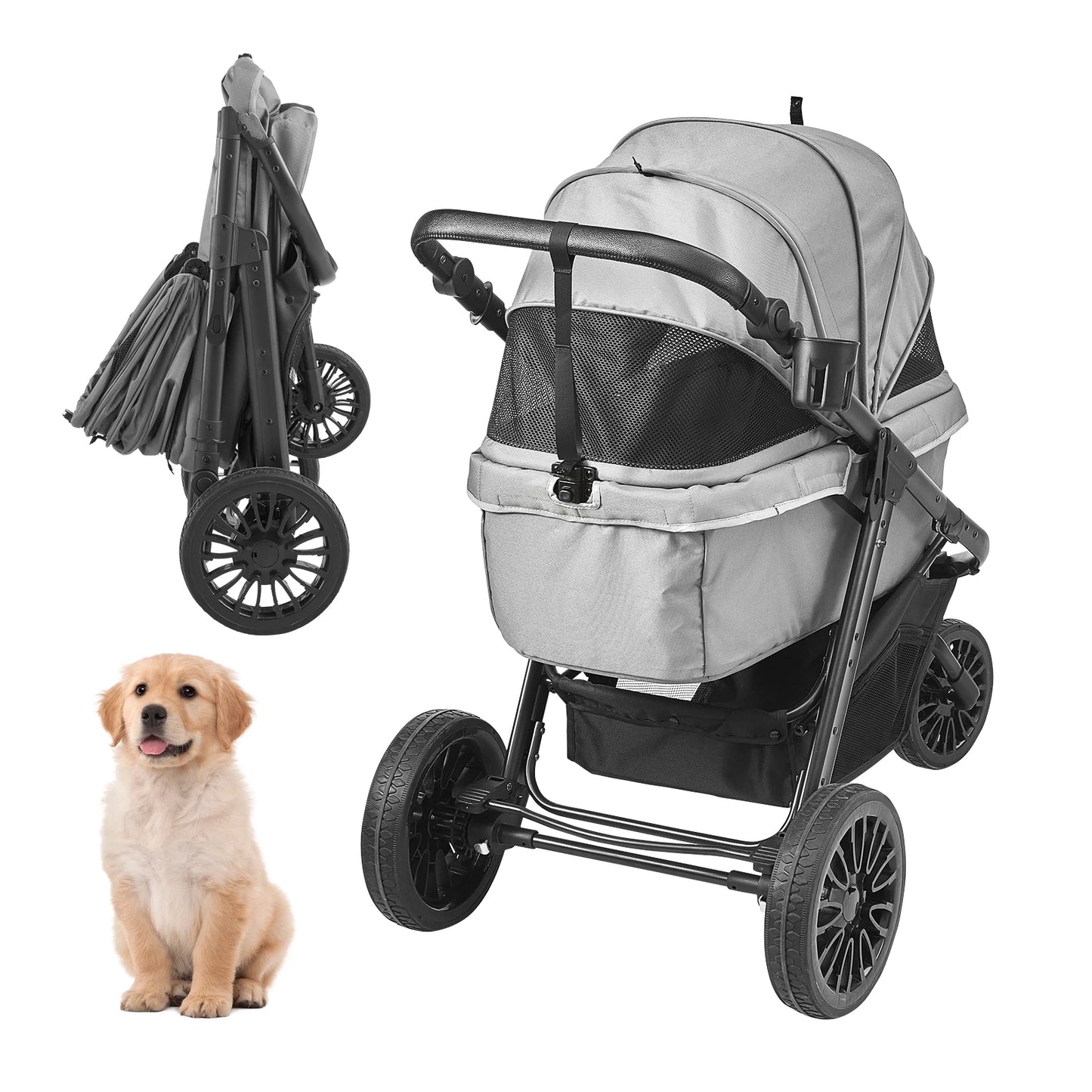 SucceBuy Lightweight Pet Stroller Carrier With Brakes
