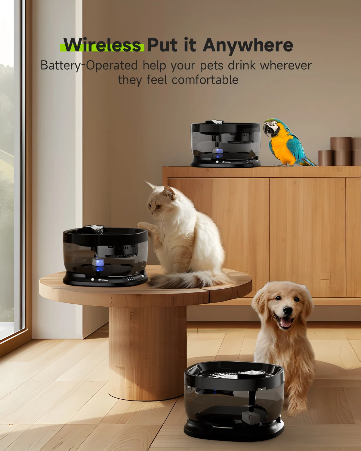 APETDOLA Wireless Dog Water Fountain Auto Sensor Drinker
