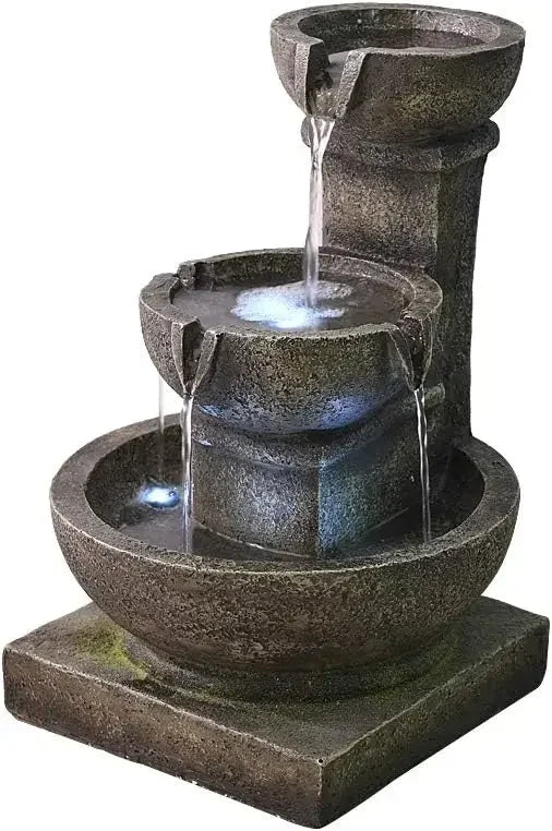 XMSJ Outdoor Waterfall Fountain Relaxing Garden Patio LED