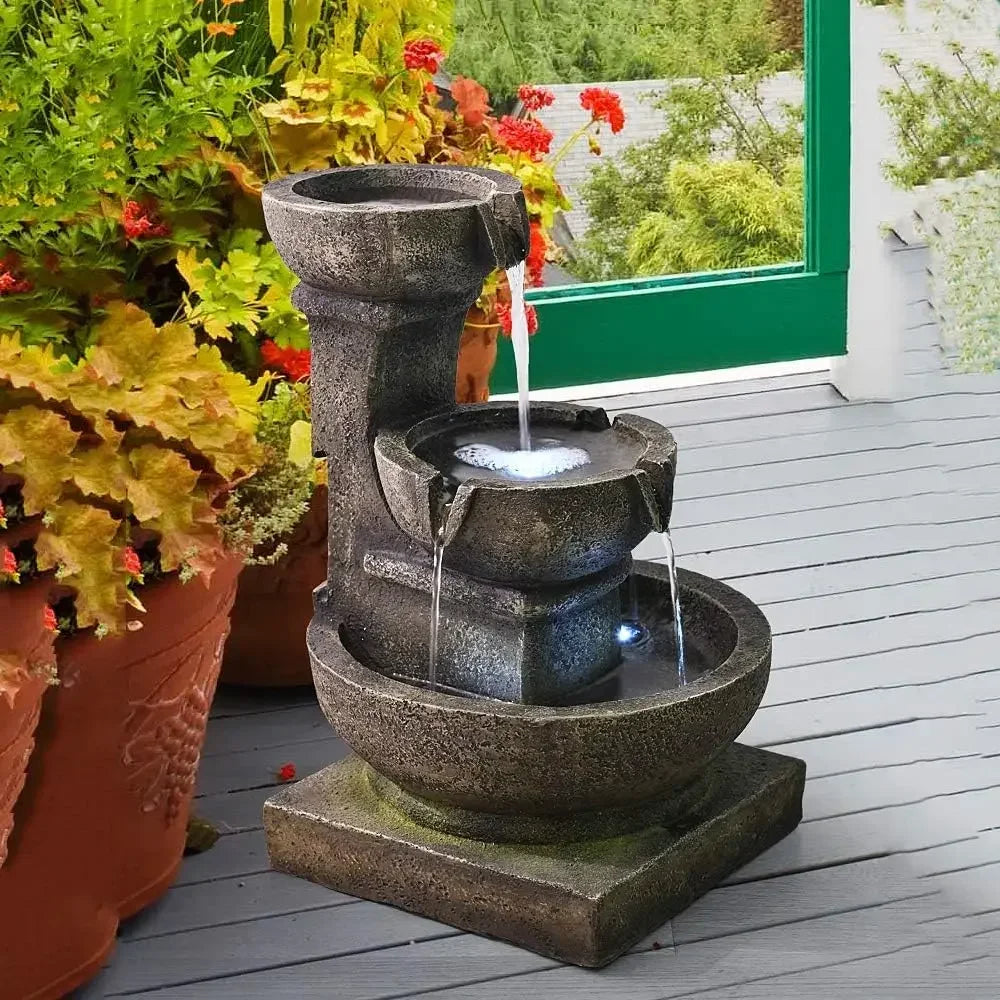 XMSJ Outdoor Waterfall Fountain Relaxing Garden Patio LED