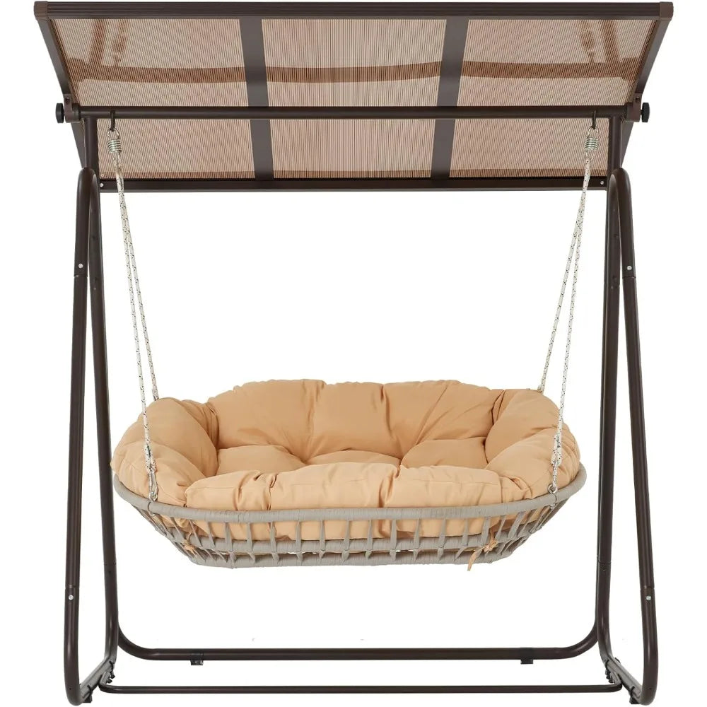 Outdoor Porch Swing With Adjustable Canopy Cushions