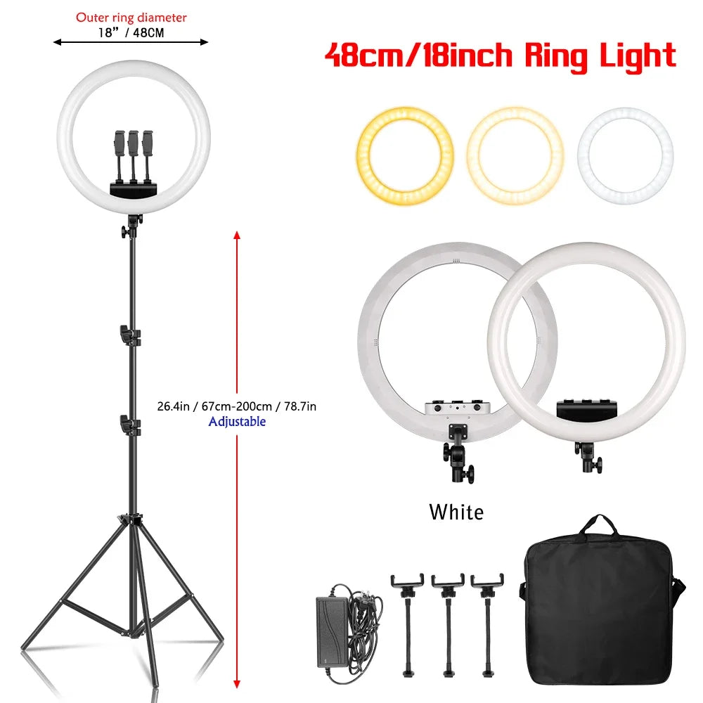 Bi Color LED Ring Light With Tripod And Phone Clip Studio