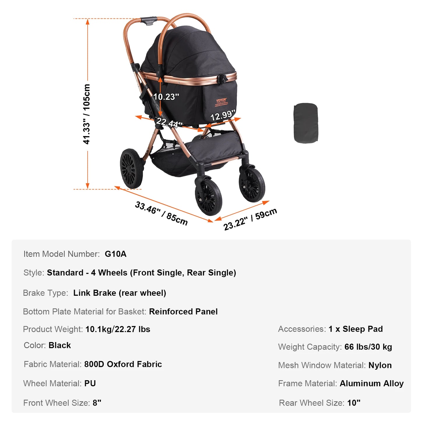 SucceBuy Lightweight Pet Stroller Carrier With Brakes