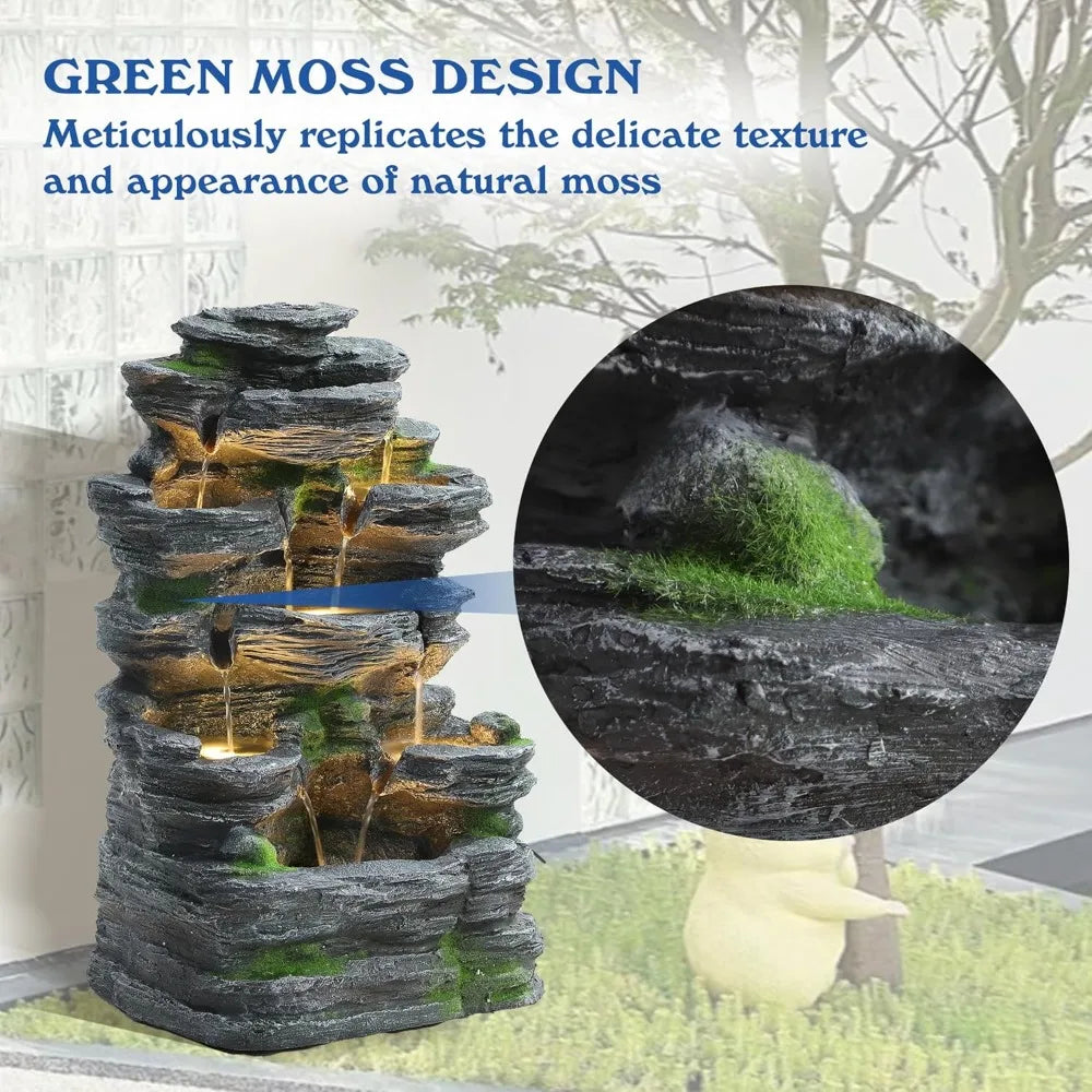 Dephet 7 Tier Garden Waterfall Fountain Resin With LED