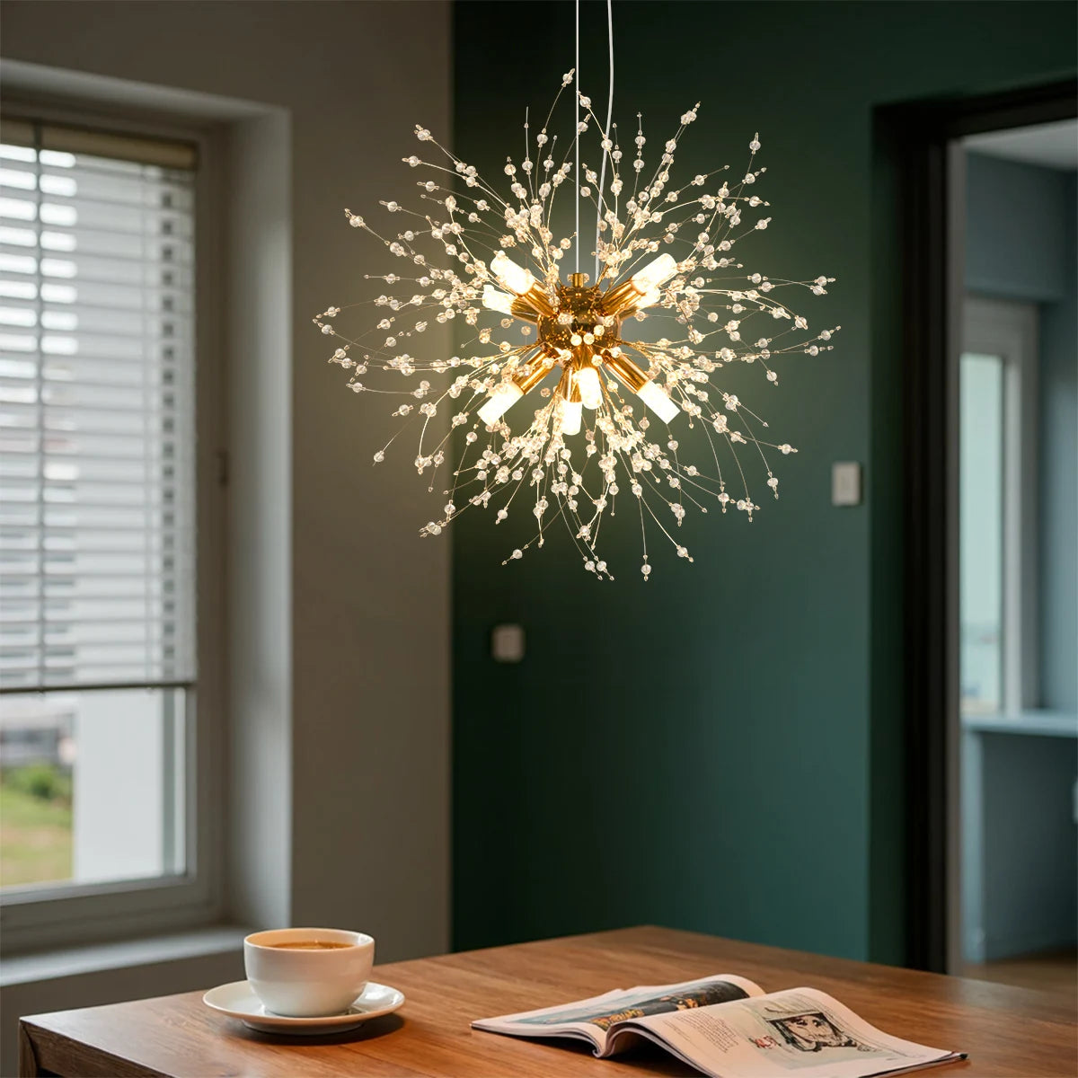 Modern Golden Crystal Chandelier Dandelion Fireworks G9