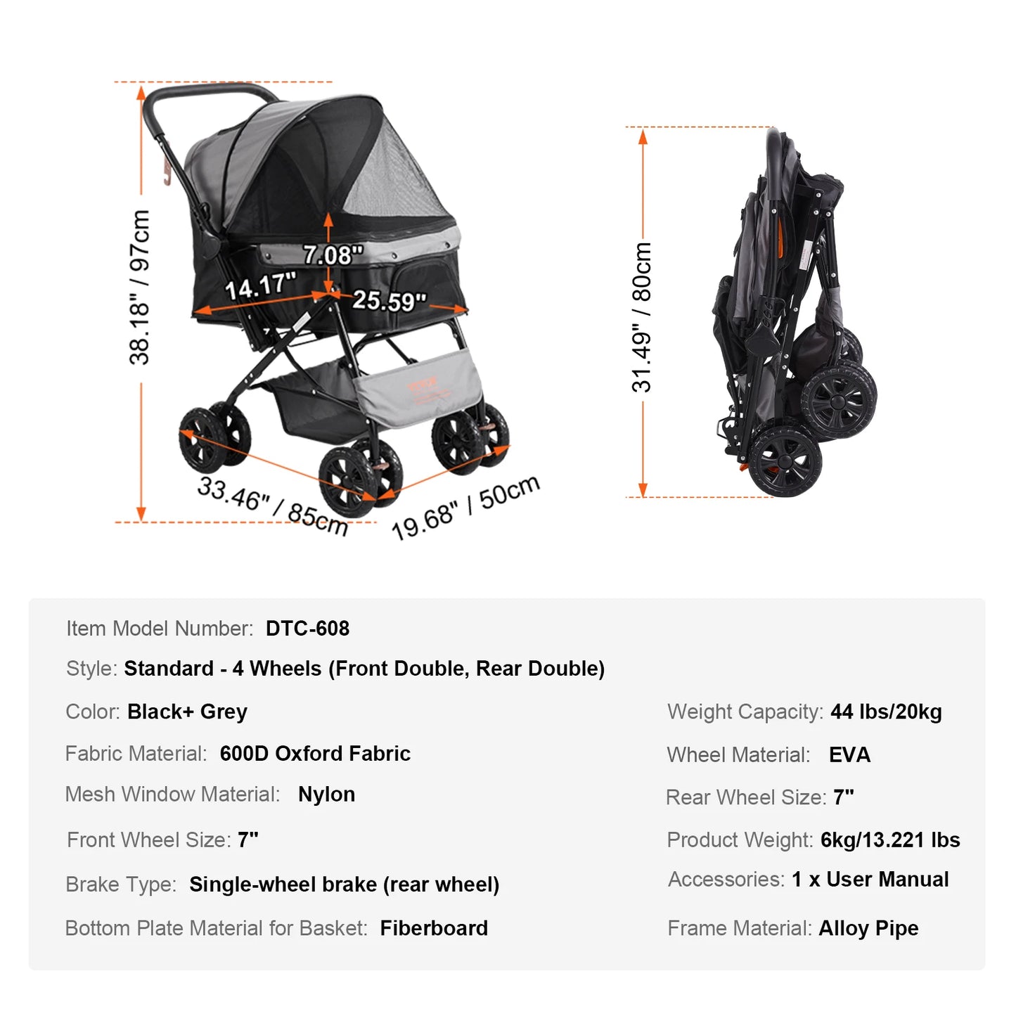 SucceBuy Lightweight Pet Stroller Carrier With Brakes